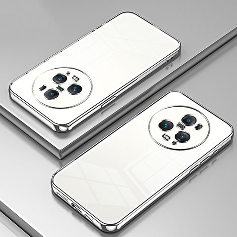 Custodia Silicone Trasparente Ultra Sottile Cover Morbida SY1 per Huawei Honor Magic5 Pro 5G Argento