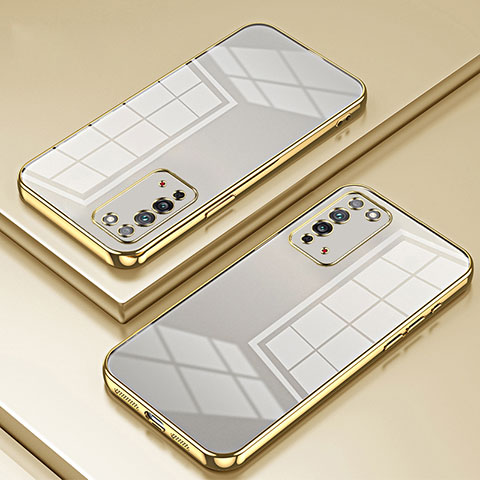 Custodia Silicone Trasparente Ultra Sottile Cover Morbida SY1 per Huawei Honor X10 5G Oro