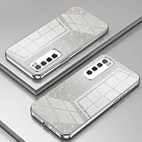 Custodia Silicone Trasparente Ultra Sottile Cover Morbida SY1 per Huawei Nova 7 5G Argento