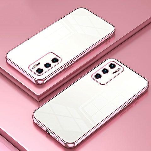 Custodia Silicone Trasparente Ultra Sottile Cover Morbida SY1 per Huawei P40 Oro Rosa