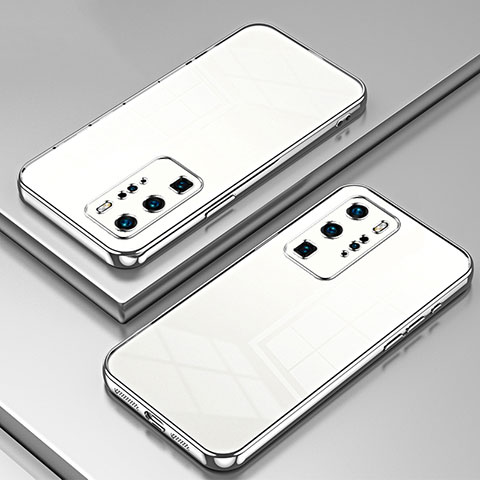 Custodia Silicone Trasparente Ultra Sottile Cover Morbida SY1 per Huawei P40 Pro Argento