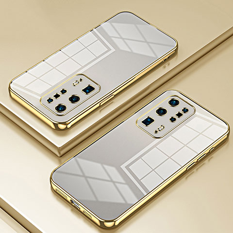 Custodia Silicone Trasparente Ultra Sottile Cover Morbida SY1 per Huawei P40 Pro+ Plus Oro