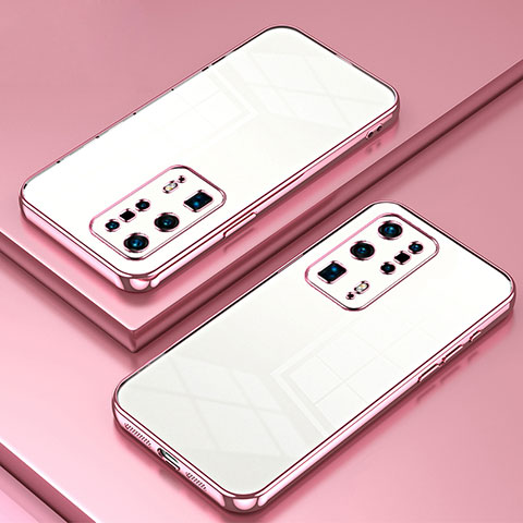 Custodia Silicone Trasparente Ultra Sottile Cover Morbida SY1 per Huawei P40 Pro+ Plus Oro Rosa