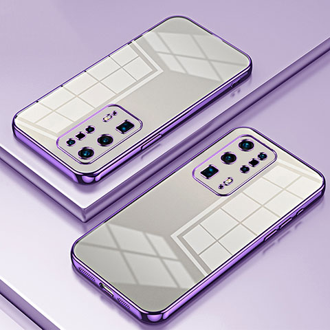 Custodia Silicone Trasparente Ultra Sottile Cover Morbida SY1 per Huawei P40 Pro+ Plus Viola