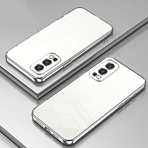 Custodia Silicone Trasparente Ultra Sottile Cover Morbida SY1 per OnePlus Nord 2 5G Argento