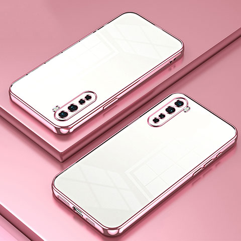 Custodia Silicone Trasparente Ultra Sottile Cover Morbida SY1 per OnePlus Nord Oro Rosa