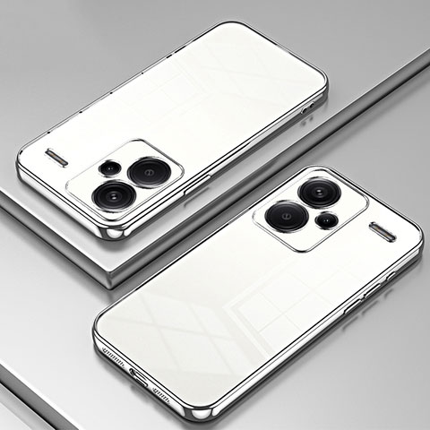 Custodia Silicone Trasparente Ultra Sottile Cover Morbida SY1 per Xiaomi Redmi Note 13 Pro+ Plus 5G Argento