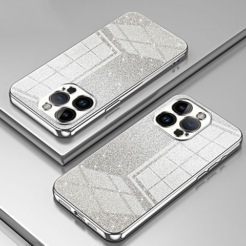 Custodia Silicone Trasparente Ultra Sottile Cover Morbida SY2 per Apple iPhone 14 Pro Max Argento