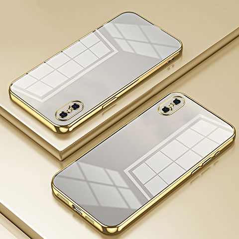 Custodia Silicone Trasparente Ultra Sottile Cover Morbida SY2 per Apple iPhone X Oro