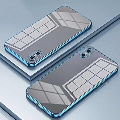 Custodia Silicone Trasparente Ultra Sottile Cover Morbida SY2 per Apple iPhone Xs Max Blu