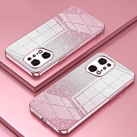 Custodia Silicone Trasparente Ultra Sottile Cover Morbida SY2 per Oppo Find X5 Pro 5G Oro Rosa