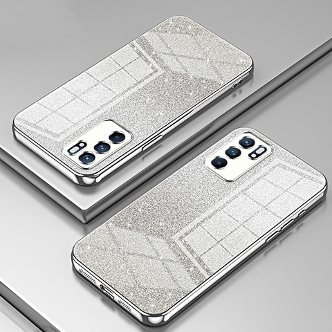 Custodia Silicone Trasparente Ultra Sottile Cover Morbida SY2 per Oppo Reno6 5G Argento
