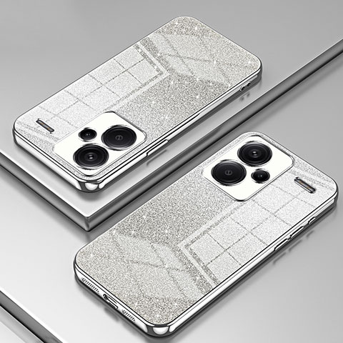 Custodia Silicone Trasparente Ultra Sottile Cover Morbida SY2 per Xiaomi Redmi Note 13 Pro+ Plus 5G Argento