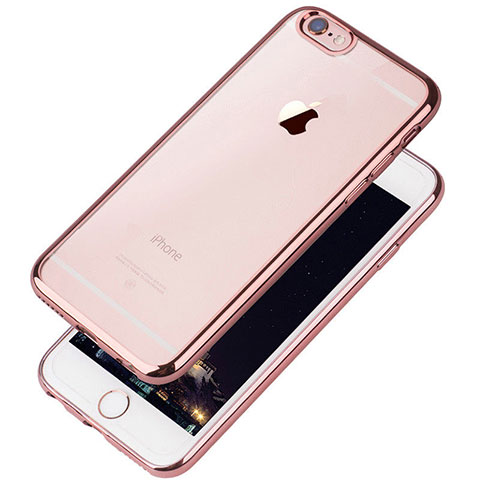 Custodia Silicone Trasparente Ultra Sottile Cover Morbida T08 per Apple iPhone 6S Oro Rosa