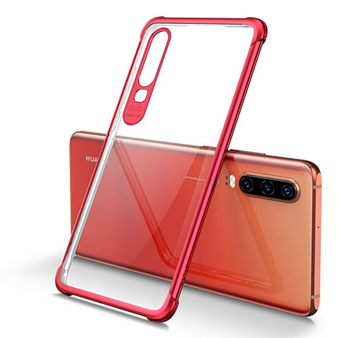 Custodia Silicone Trasparente Ultra Sottile Cover Morbida U01 per Huawei P30 Rosso