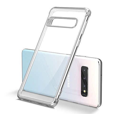 Custodia Silicone Trasparente Ultra Sottile Cover Morbida U01 per Samsung Galaxy S10 Argento