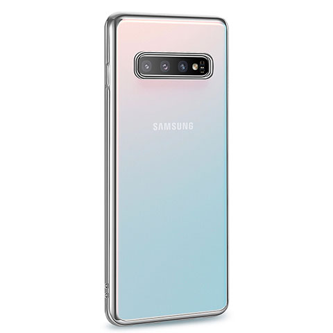 Custodia Silicone Trasparente Ultra Sottile Cover Morbida U03 per Samsung Galaxy S10 Plus Argento