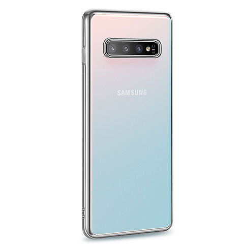 Custodia Silicone Trasparente Ultra Sottile Cover Morbida U04 per Samsung Galaxy S10 5G Argento