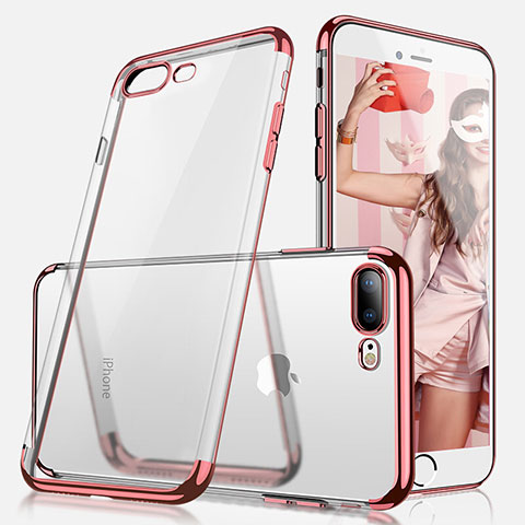 Custodia Silicone Trasparente Ultra Sottile Morbida A07 per Apple iPhone 7 Plus Oro Rosa