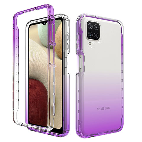 Custodia Silicone Trasparente Ultra Sottile Morbida Cover Fronte e Retro 360 Gradi Sfumato JX1 per Samsung Galaxy A12 Nacho Viola