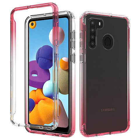 Custodia Silicone Trasparente Ultra Sottile Morbida Cover Fronte e Retro 360 Gradi Sfumato JX1 per Samsung Galaxy A21s Rosso