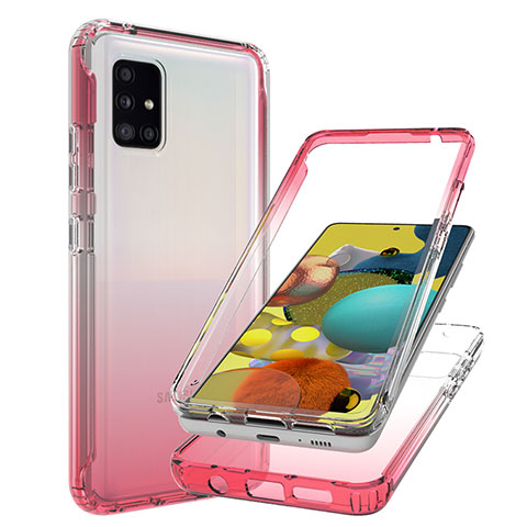 Custodia Silicone Trasparente Ultra Sottile Morbida Cover Fronte e Retro 360 Gradi Sfumato JX1 per Samsung Galaxy A51 4G Rosso