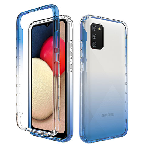 Custodia Silicone Trasparente Ultra Sottile Morbida Cover Fronte e Retro 360 Gradi Sfumato JX4 per Samsung Galaxy M02s Blu