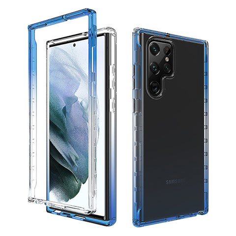 Custodia Silicone Trasparente Ultra Sottile Morbida Cover Fronte e Retro 360 Gradi Sfumato M01 per Samsung Galaxy S21 Ultra 5G Blu
