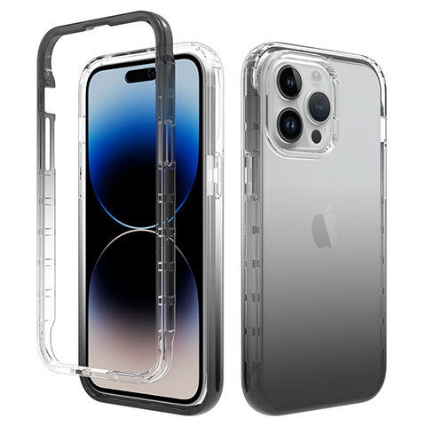 Custodia Silicone Trasparente Ultra Sottile Morbida Cover Fronte e Retro 360 Gradi Sfumato per Apple iPhone 15 Pro Max Grigio Scuro