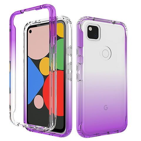 Custodia Silicone Trasparente Ultra Sottile Morbida Cover Fronte e Retro 360 Gradi Sfumato per Google Pixel 4a Viola