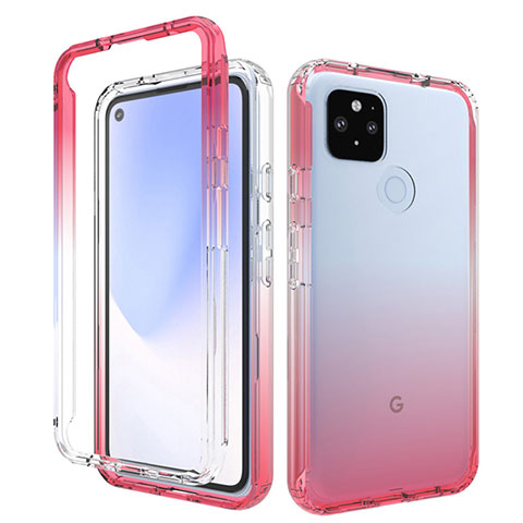 Custodia Silicone Trasparente Ultra Sottile Morbida Cover Fronte e Retro 360 Gradi Sfumato per Google Pixel 5 XL 5G Rosso