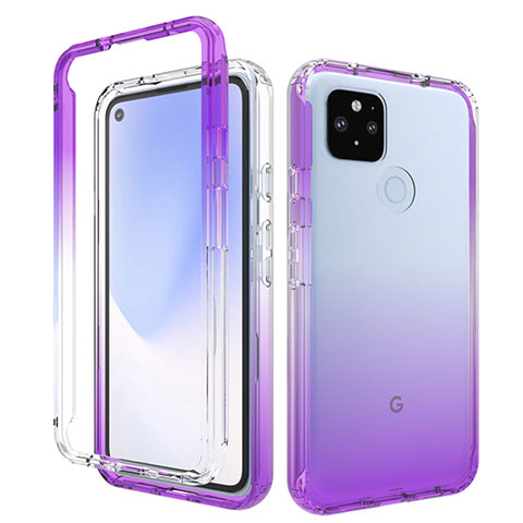 Custodia Silicone Trasparente Ultra Sottile Morbida Cover Fronte e Retro 360 Gradi Sfumato per Google Pixel 5 XL 5G Viola