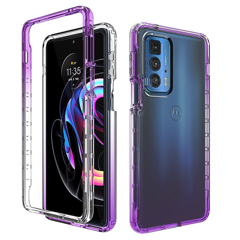 Custodia Silicone Trasparente Ultra Sottile Morbida Cover Fronte e Retro 360 Gradi Sfumato per Motorola Moto Edge 20 Pro 5G Viola