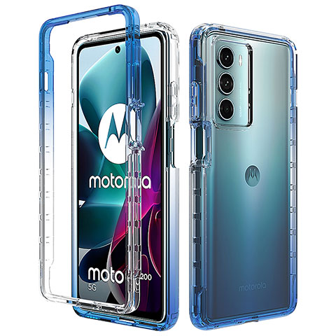 Custodia Silicone Trasparente Ultra Sottile Morbida Cover Fronte e Retro 360 Gradi Sfumato per Motorola Moto G200 5G Blu