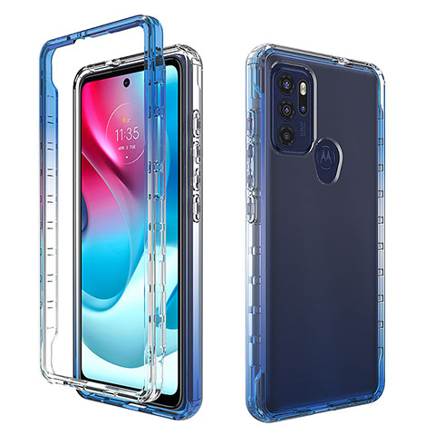 Custodia Silicone Trasparente Ultra Sottile Morbida Cover Fronte e Retro 360 Gradi Sfumato per Motorola Moto G60s Blu