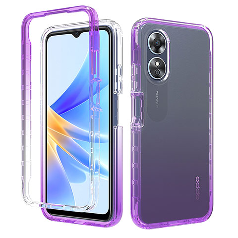 Custodia Silicone Trasparente Ultra Sottile Morbida Cover Fronte e Retro 360 Gradi Sfumato per Oppo A17 Viola