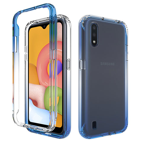 Custodia Silicone Trasparente Ultra Sottile Morbida Cover Fronte e Retro 360 Gradi Sfumato per Samsung Galaxy A01 SM-A015 Blu