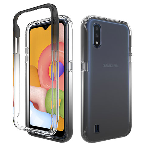 Custodia Silicone Trasparente Ultra Sottile Morbida Cover Fronte e Retro 360 Gradi Sfumato per Samsung Galaxy A01 SM-A015 Nero