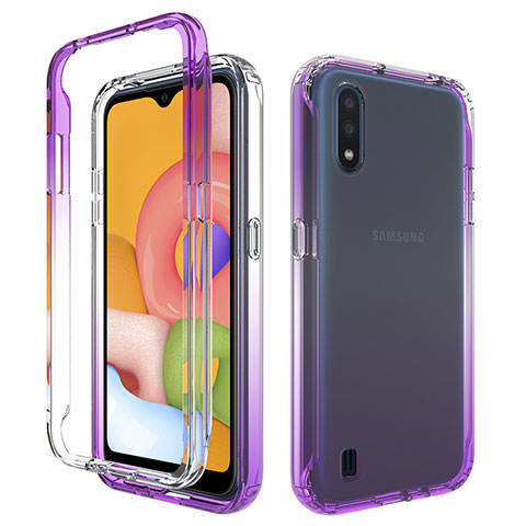 Custodia Silicone Trasparente Ultra Sottile Morbida Cover Fronte e Retro 360 Gradi Sfumato per Samsung Galaxy A01 SM-A015 Viola