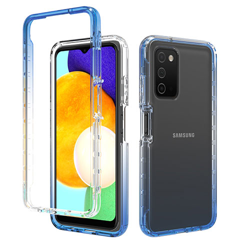 Custodia Silicone Trasparente Ultra Sottile Morbida Cover Fronte e Retro 360 Gradi Sfumato per Samsung Galaxy F02S SM-E025F Blu