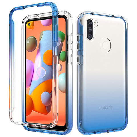 Custodia Silicone Trasparente Ultra Sottile Morbida Cover Fronte e Retro 360 Gradi Sfumato per Samsung Galaxy M11 Blu