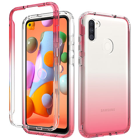 Custodia Silicone Trasparente Ultra Sottile Morbida Cover Fronte e Retro 360 Gradi Sfumato per Samsung Galaxy M11 Rosso