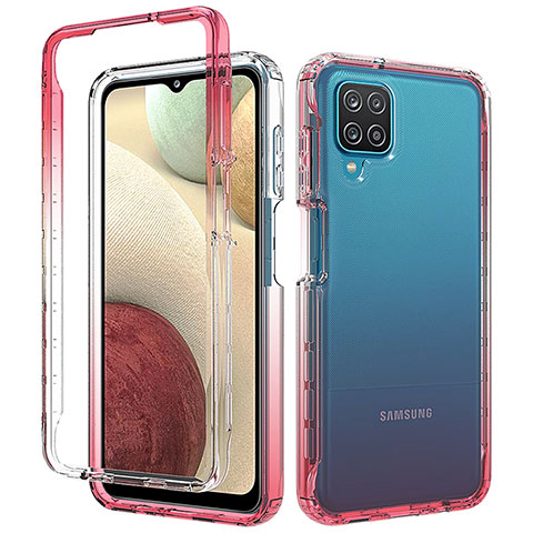 Custodia Silicone Trasparente Ultra Sottile Morbida Cover Fronte e Retro 360 Gradi Sfumato per Samsung Galaxy M12 Rosso