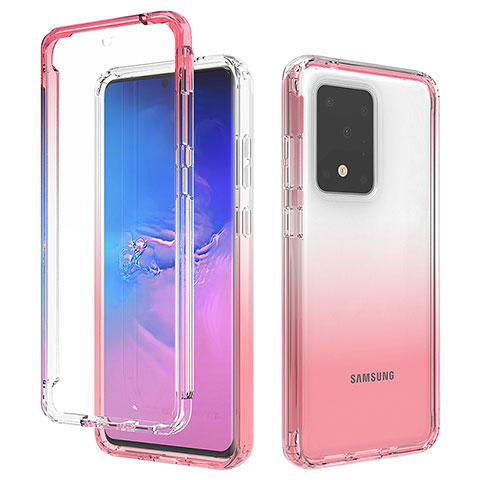 Custodia Silicone Trasparente Ultra Sottile Morbida Cover Fronte e Retro 360 Gradi Sfumato per Samsung Galaxy S20 Ultra 5G Rosso