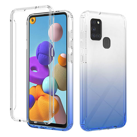 Custodia Silicone Trasparente Ultra Sottile Morbida Cover Fronte e Retro 360 Gradi Sfumato YB2 per Samsung Galaxy A21s Blu