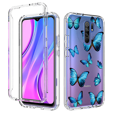 Custodia Silicone Trasparente Ultra Sottile Morbida Cover Fronte e Retro 360 per Xiaomi Redmi 9 Prime India Blu