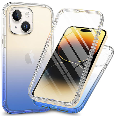 Custodia Silicone Trasparente Ultra Sottile Morbida Cover Fronte e Retro 360 ZJ1 per Apple iPhone 14 Plus Blu