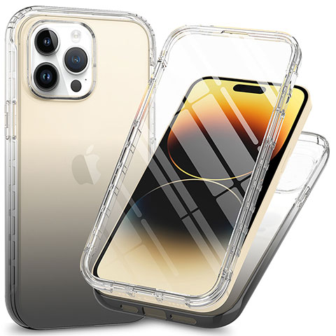 Custodia Silicone Trasparente Ultra Sottile Morbida Cover Fronte e Retro 360 ZJ1 per Apple iPhone 14 Pro Grigio Scuro