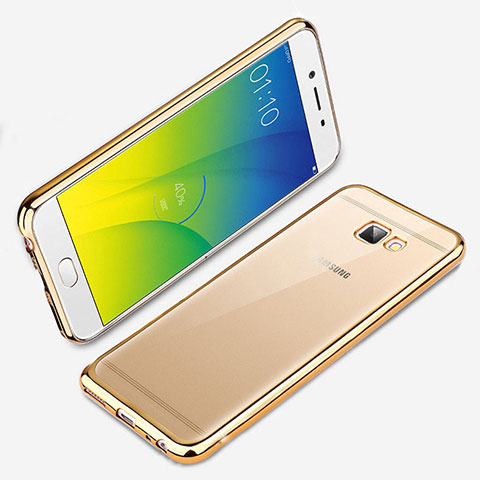 Custodia Silicone Trasparente Ultra Sottile Morbida R01 per Samsung Galaxy J7 Prime Oro