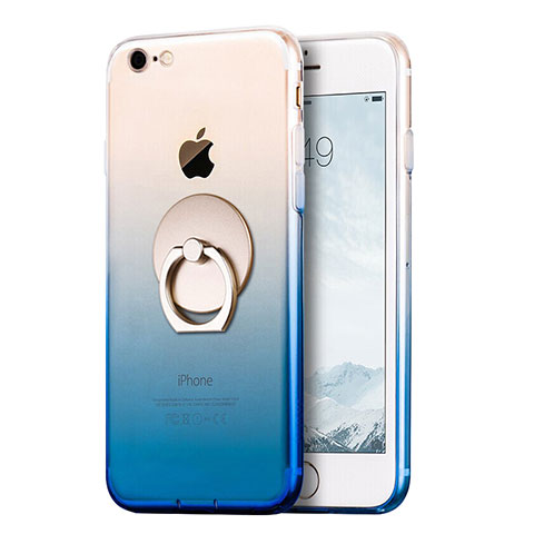 Custodia Silicone Trasparente Ultra Sottile Morbida Sfumato con Anello Supporto per Apple iPhone 8 Blu
